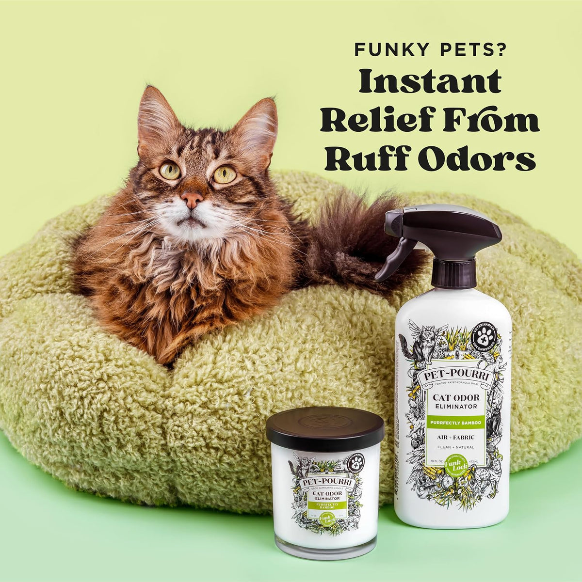 Pet-Pourri Air + Fabric, Cat Odor Home Deodorizer Spray, Bamboo, 16 Fl Oz