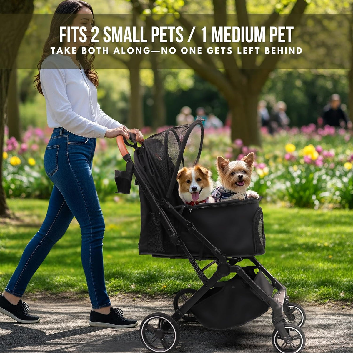 Bicystar Foldable Dog Stroller for Small Medium Dogs & Cats, 35 lbs, Grey