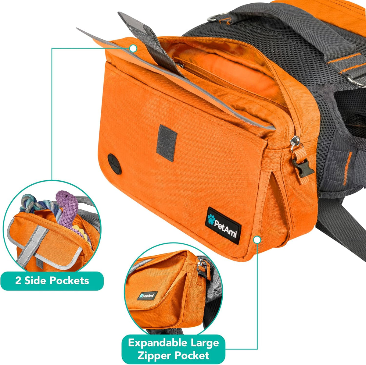 PetAmi Dog Backpack for Medium Large Dogs, Hiking Saddle Bag, Orange