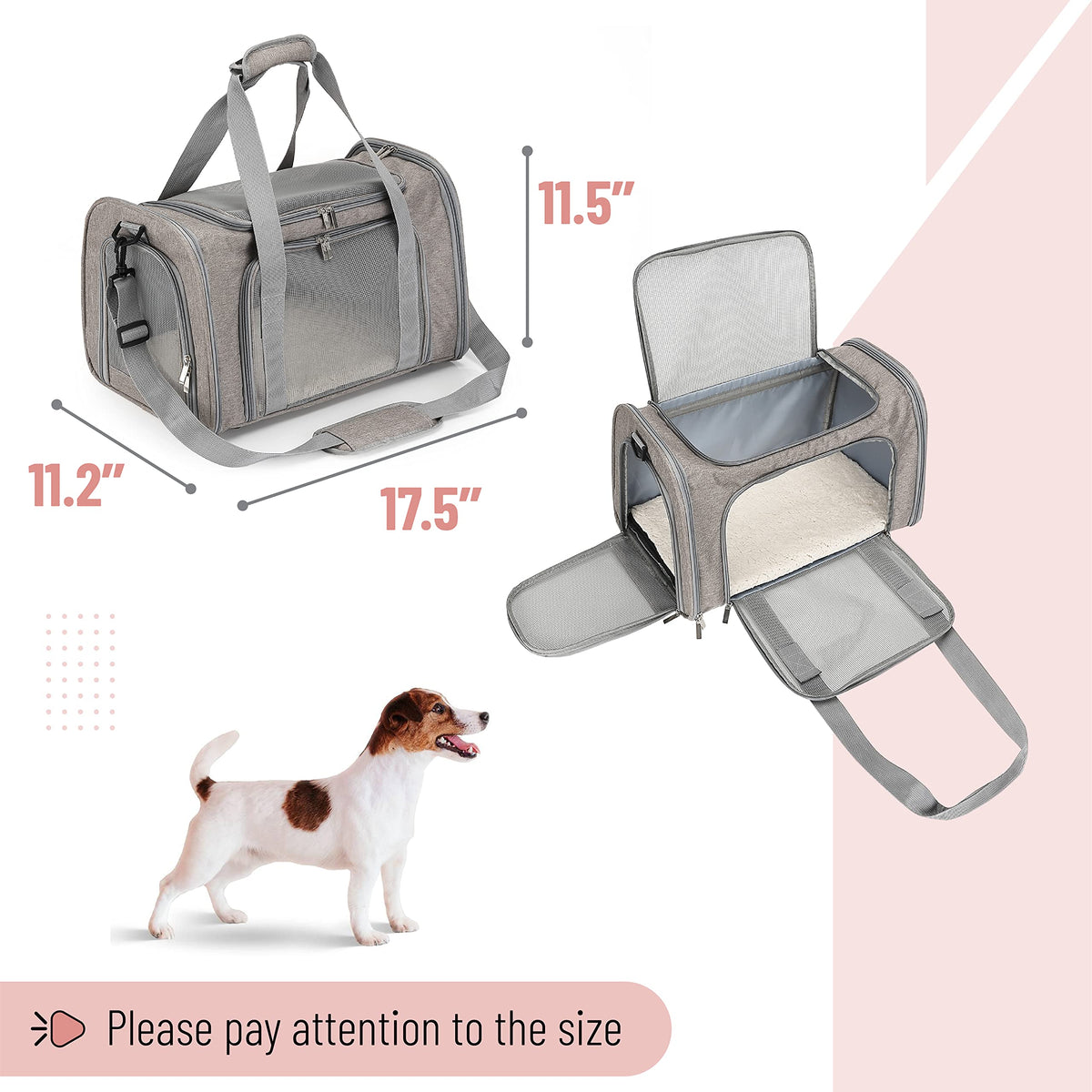 Mr. Pen- Pet Carrier, 17.5" x 11.2" x 11.5", Medium Size, Gray
