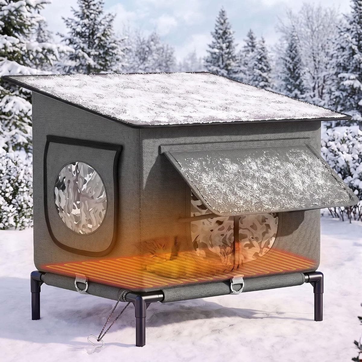 DWVO 23.6in Heated Cat House with Heated Pad for Outdoor in Winter