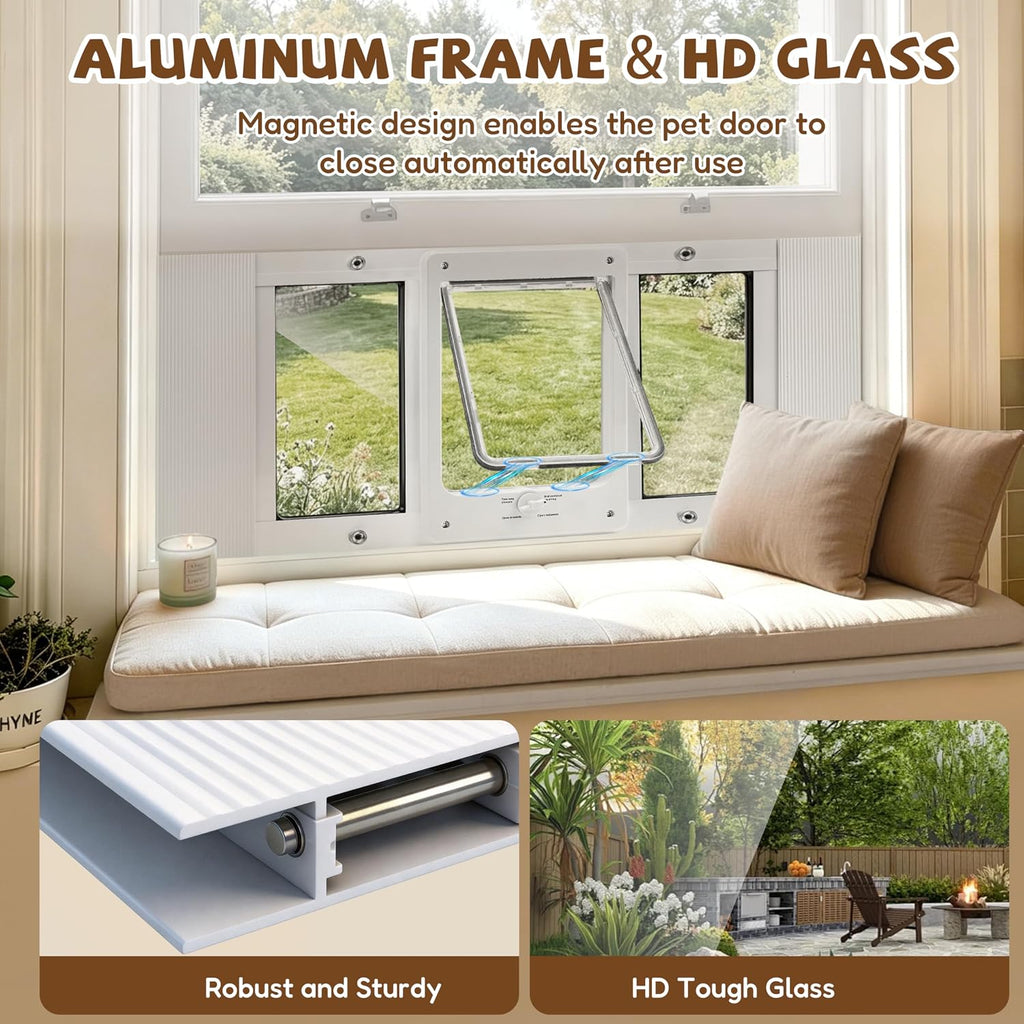 Full-Size Cat Door for Window, H: 15.3", Fit 28"-32" Window