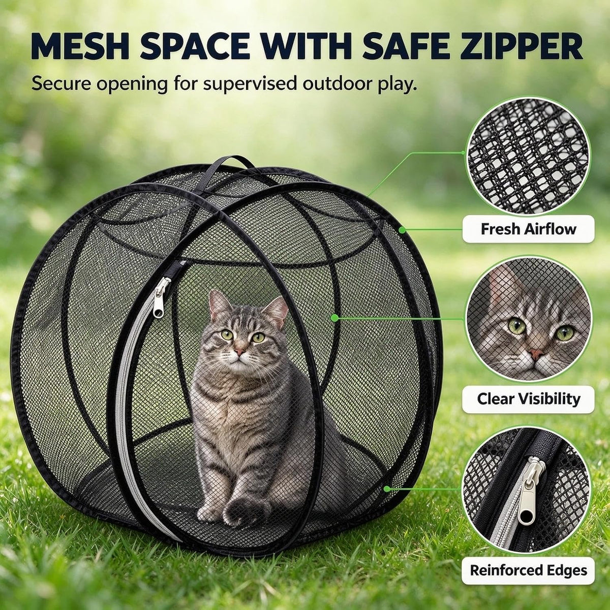 360° Panoramic Pop-Up Rolling Cat Playpen Ball Cat Playpen, Mesh Cat Tent