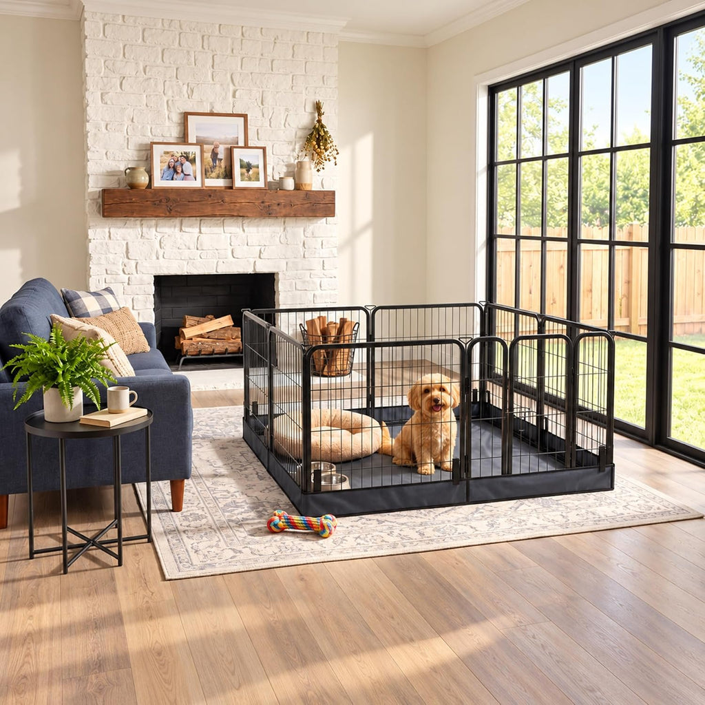 Dog Playpen with Battom Pad, 24" H 8 Panels Puppy Playpen