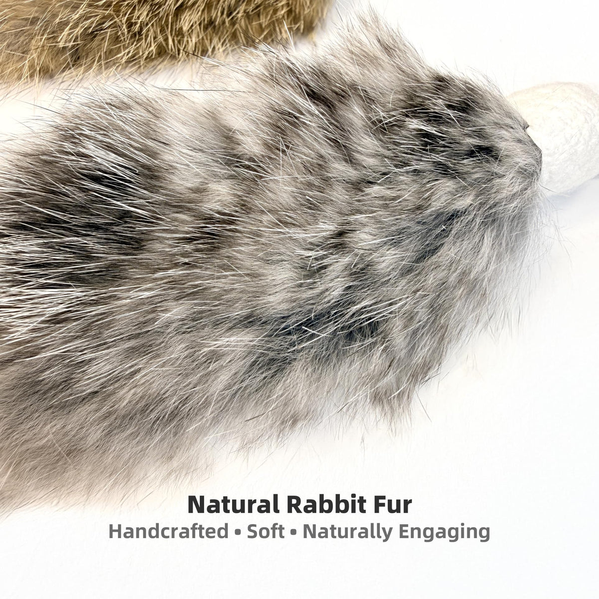 ZAYLUMO 2 Pack Natural Rabbit Fur Cat Toy Refills – Silent Interactive Cat Toys for Indoor Cats, Handmade Replacement Heads with Secure Connector for Cat Wand Toys