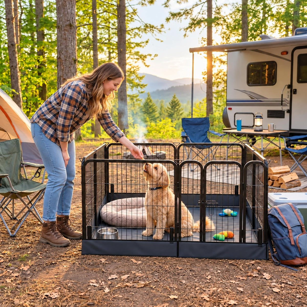 Dog Playpen with Battom Pad, 24" H 8 Panels Puppy Playpen