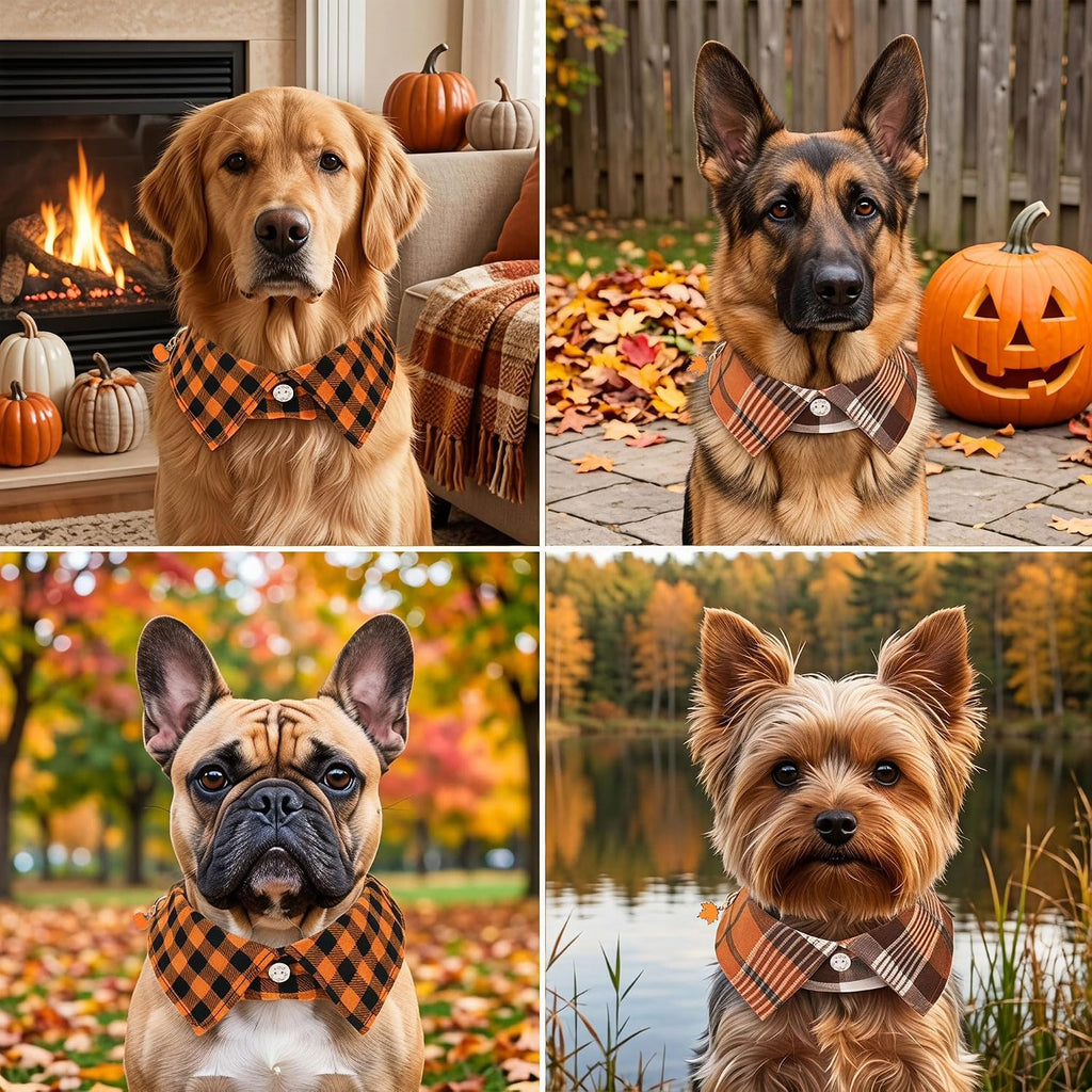 Fall Dog Collar 2 Pack, Orange Plaid Thanksgiving Shirt Collar, M
