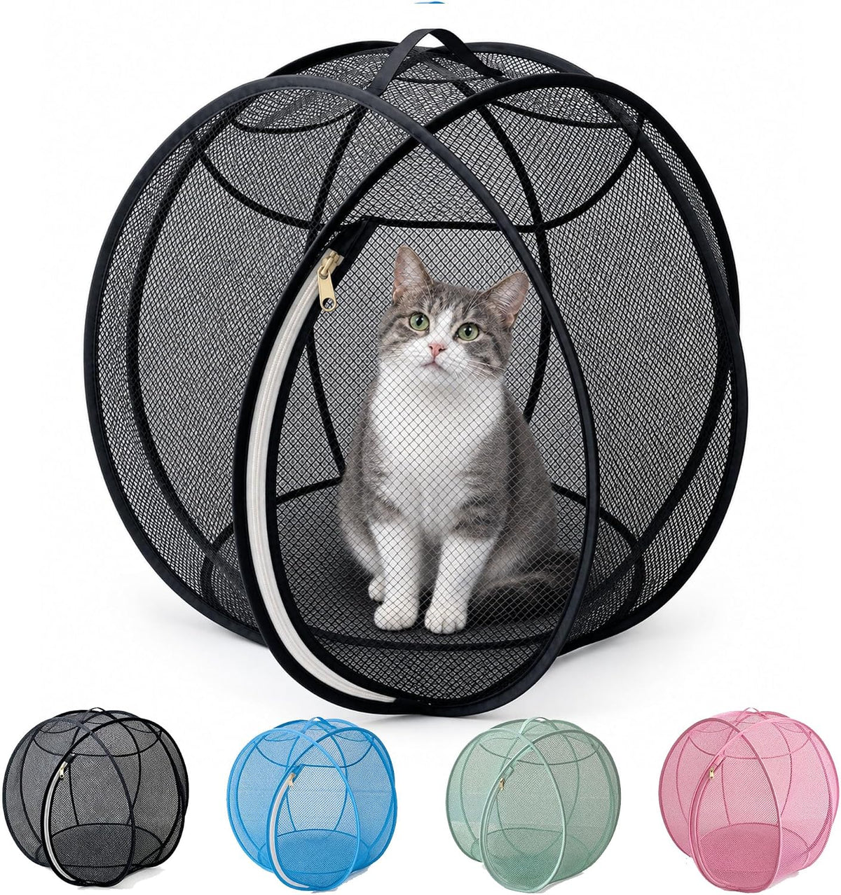 Cat Hamster Ball for Outside, Pop-Up Rolling Cat Playpen (Black)