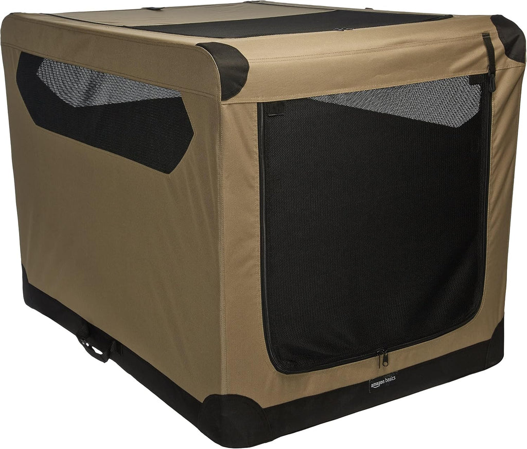 Amazon Basics Portable Folding Soft Dog Crate, Double Door, Collapsible Travel Kennel, Easy to Assemble, Medium, 29.92" 