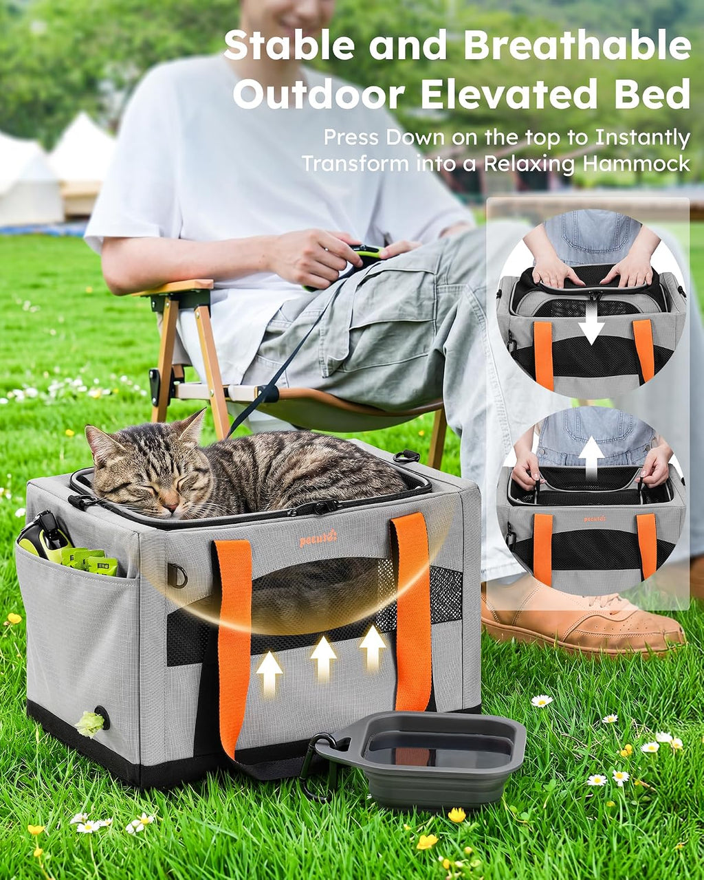 Pecute Cat Carrier,Top Expandable Dog Crate for Travel, Grey