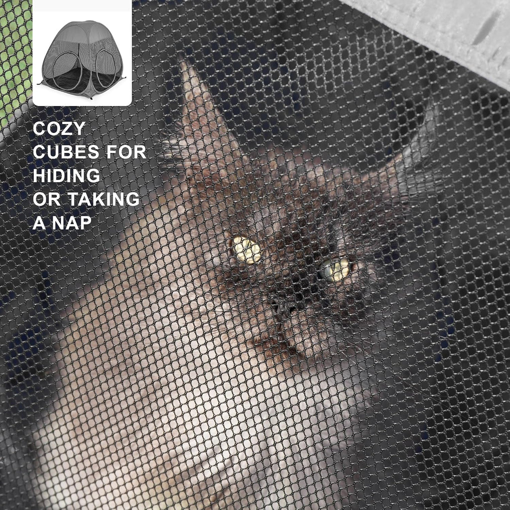 Catio Outdoor Cat Enclosure, 3-in-1 Extra Large Portable Cat Playpen with Tower Tent & Tunnel, Foldable Waterproof Mesh 