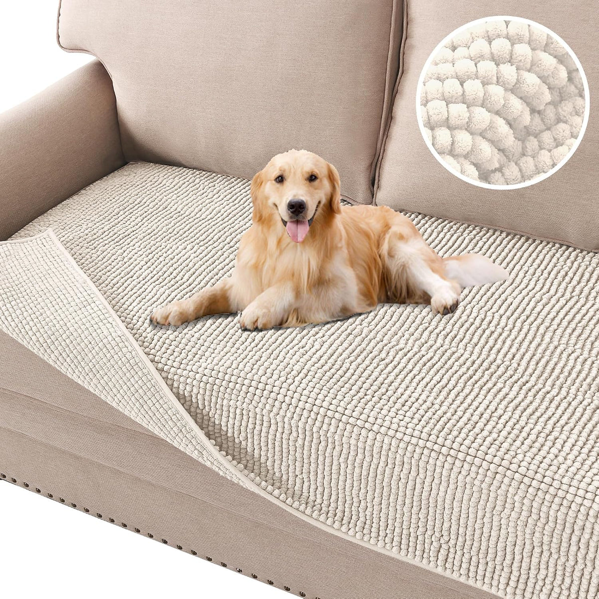 H.VERSAILTEX Plush Chenille Dog Bed Cover Thick Soft Sofa Cover for 3 Cushion Couch Anti Slip Couch Cover Furniture Prot