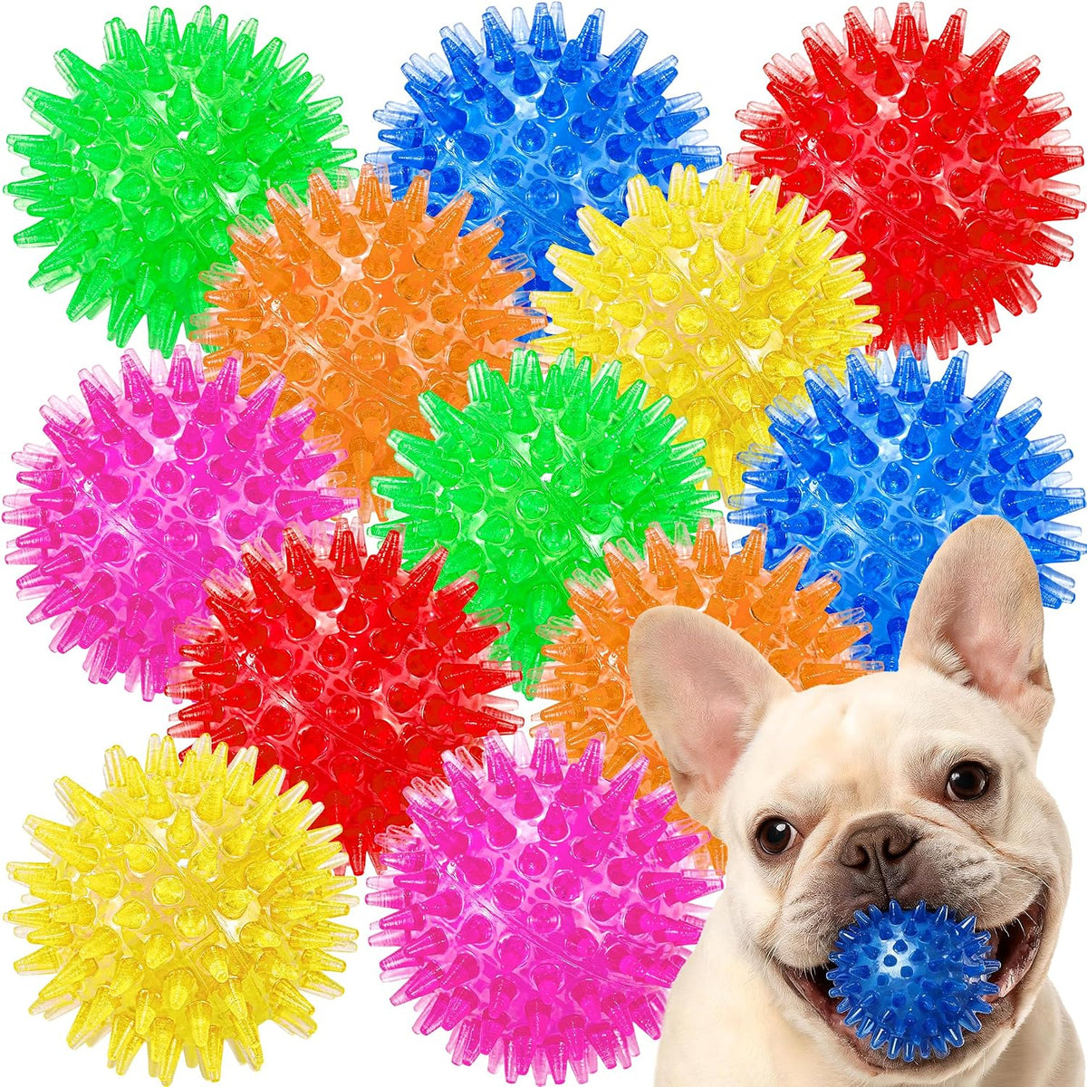 LECHONG 12-Pack Squeaky Spiky Dog Balls, 2.5" Balls for Small Medium Dogs
