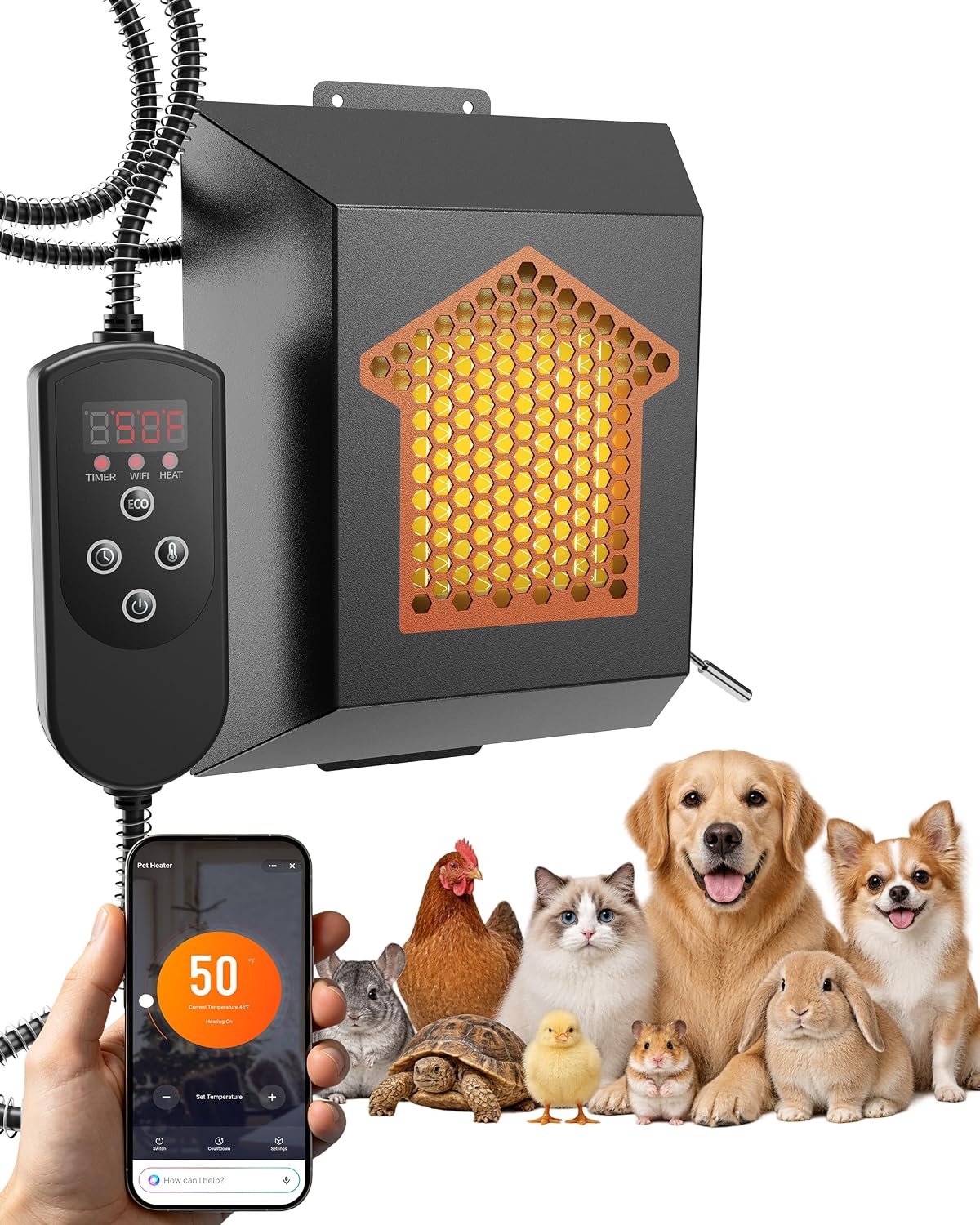 600W Dog House Heater – WiFi Smart Thermostat 40℉ to 115℉ Adjustable