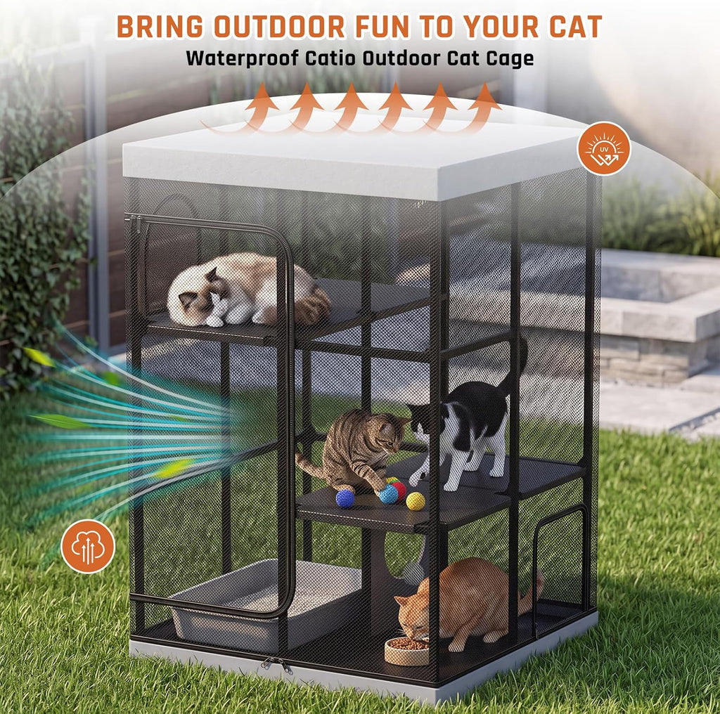 Large 3 -Tier Catio Outdoor Cat Enclosures Weatherproof, 51" H