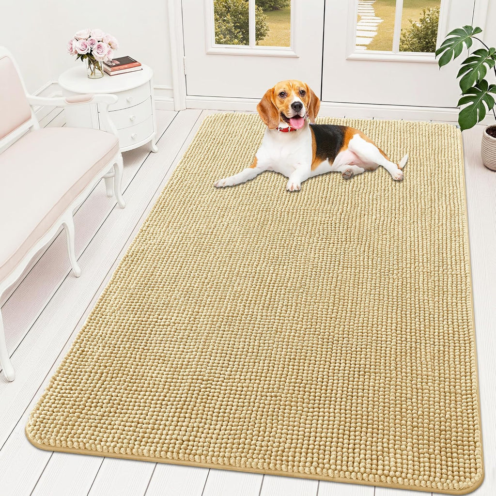 OLANLY Dog Door Mat for Muddy Paws 30x20, Absorbent Chenille Mud Doormat