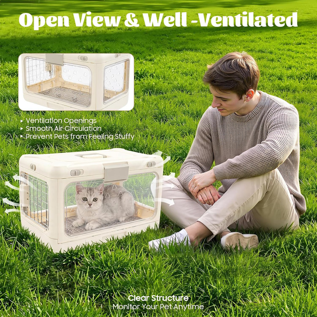 Collapsible Hard Cat Carrier Transparent Pet Crate for Cats & Small Dogs