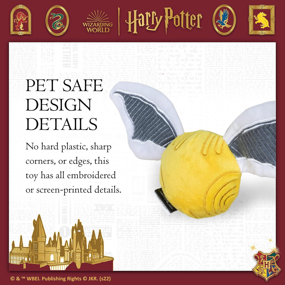 Harry Potter - Golden Snitch, Dog Toy, Plush Squeaker Toy, 11 Inch