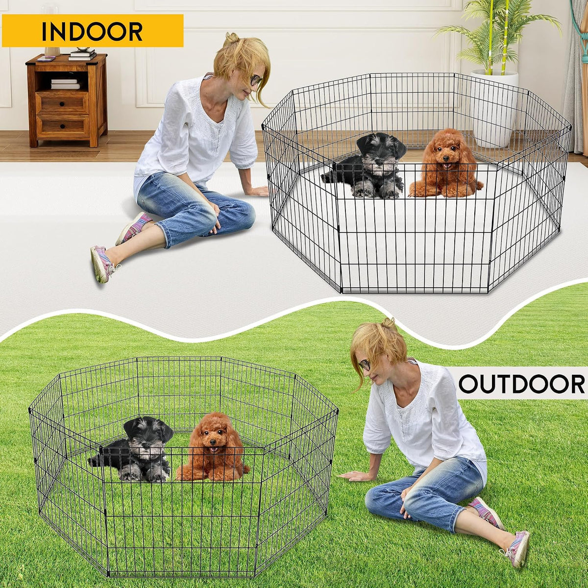 FDW | Dog Playpen | 24", 8 Panels | Heavy Duty Metal Pet Exercise Pen