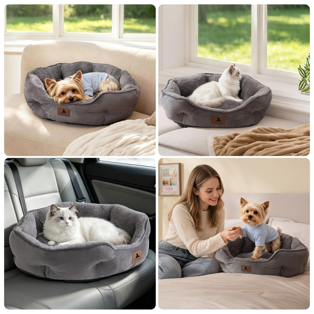 Asvin Small Dog Bed for Small Dogs, Cat Beds for Indoor Cats, Pet Bed for Puppy and Kitty, Extra Soft & Machine Washable with Anti-Slip & Water-Resistant Oxford Bottom, Grey, 20 inches