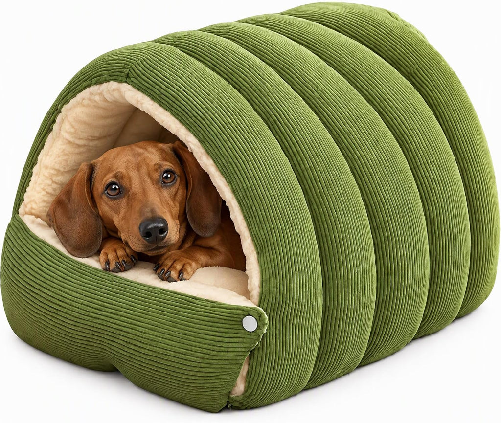 Dachshund Cave Bed, Dog Cave Bed for Dogs & Cats (Olive Green, Medium)
