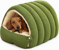 Dachshund Cave Bed, Dog Cave Bed for Dogs & Cats (Olive Green, Medium)