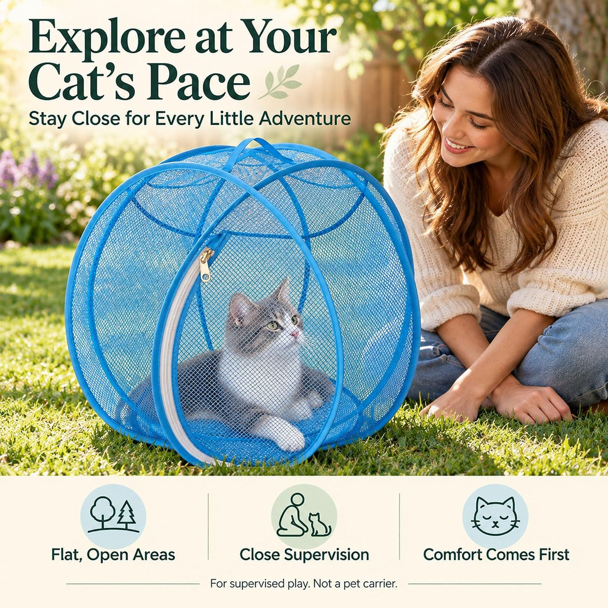 Cat Hamster Ball for Outside, Pop-Up Rolling Cat Playpen (Black)