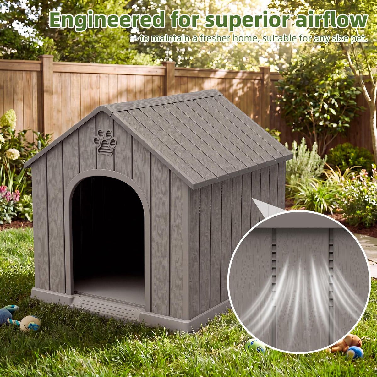 Fancyango Large Dog House for Medium to Large Dogs – Sturdy Waterproof Doghouse for Indoor/Outdoor Use with Air Vents and Elevated Floor Easy to Clean and Assemble (Classic Grey, 36.2"L × 38"W × 38"H)