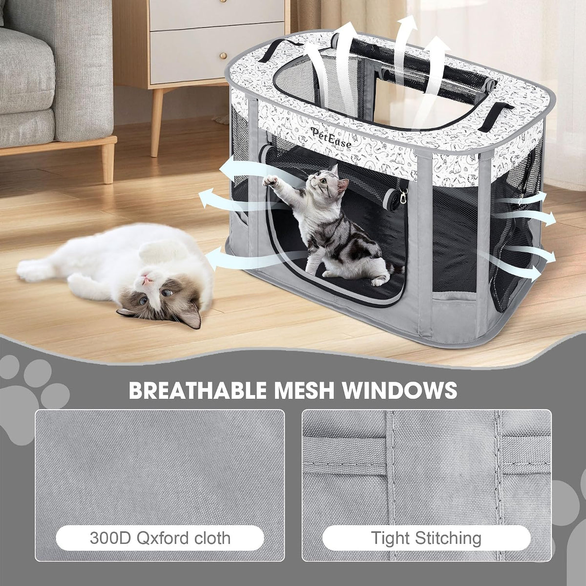 Portable Cat Playpen with Litter Box, Cat Enclosure for Camping, Cat Recovery Playpen After Surgery, Foldable Indoor Out