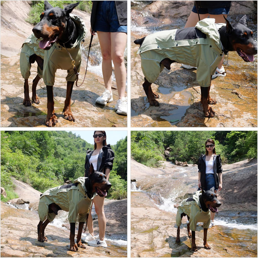 LOVELONGLONG Waterproof Dog Raincoat with Removable Hood – Outdoor Full Body Dog Jacket, Windproof Snowproof Shell Suit 