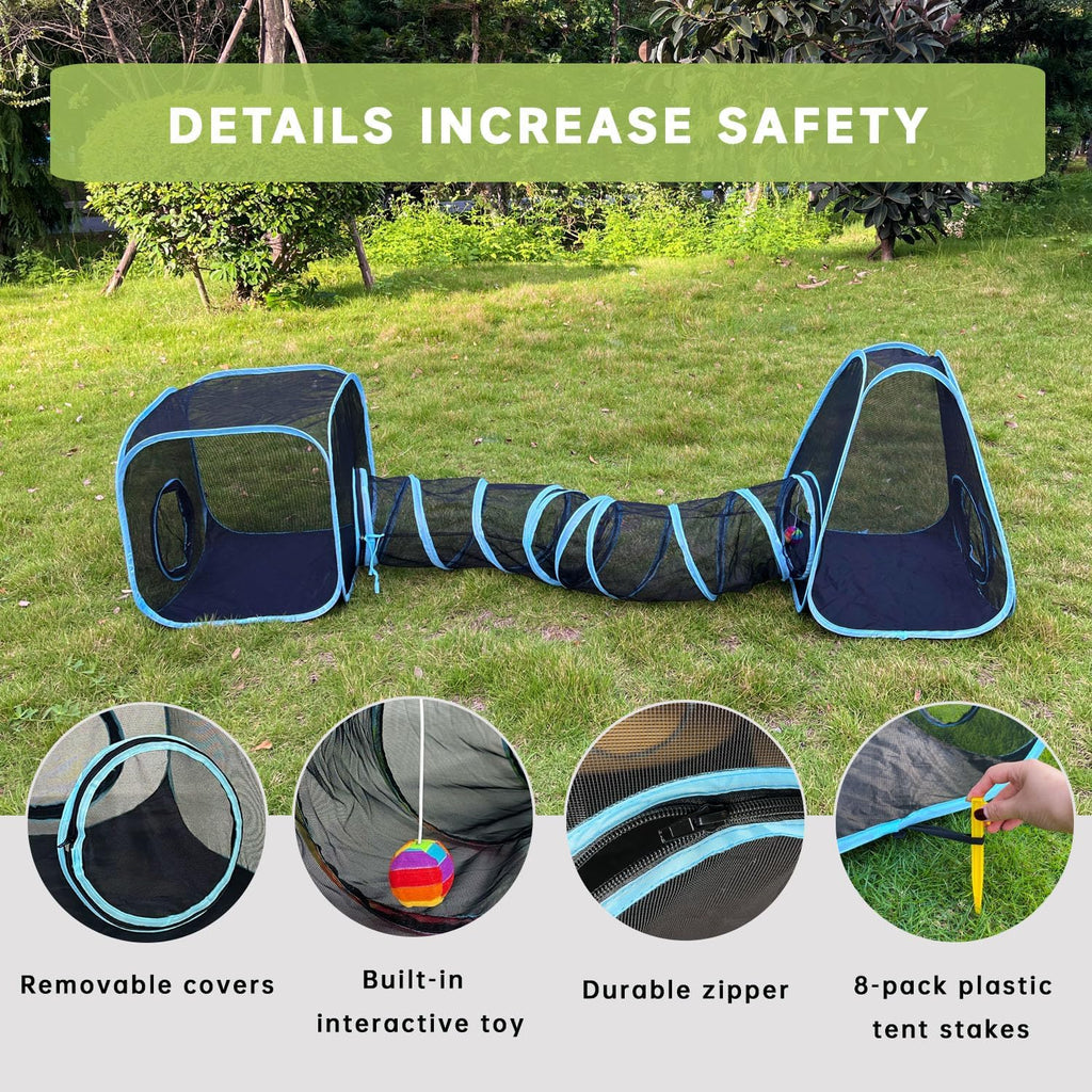 Outdoor Cat Enclosures, Cat Tunnels Catio Tents Cubes for Indoor Cats with Play Ball, Collapsible Outside Playpen Tunnel