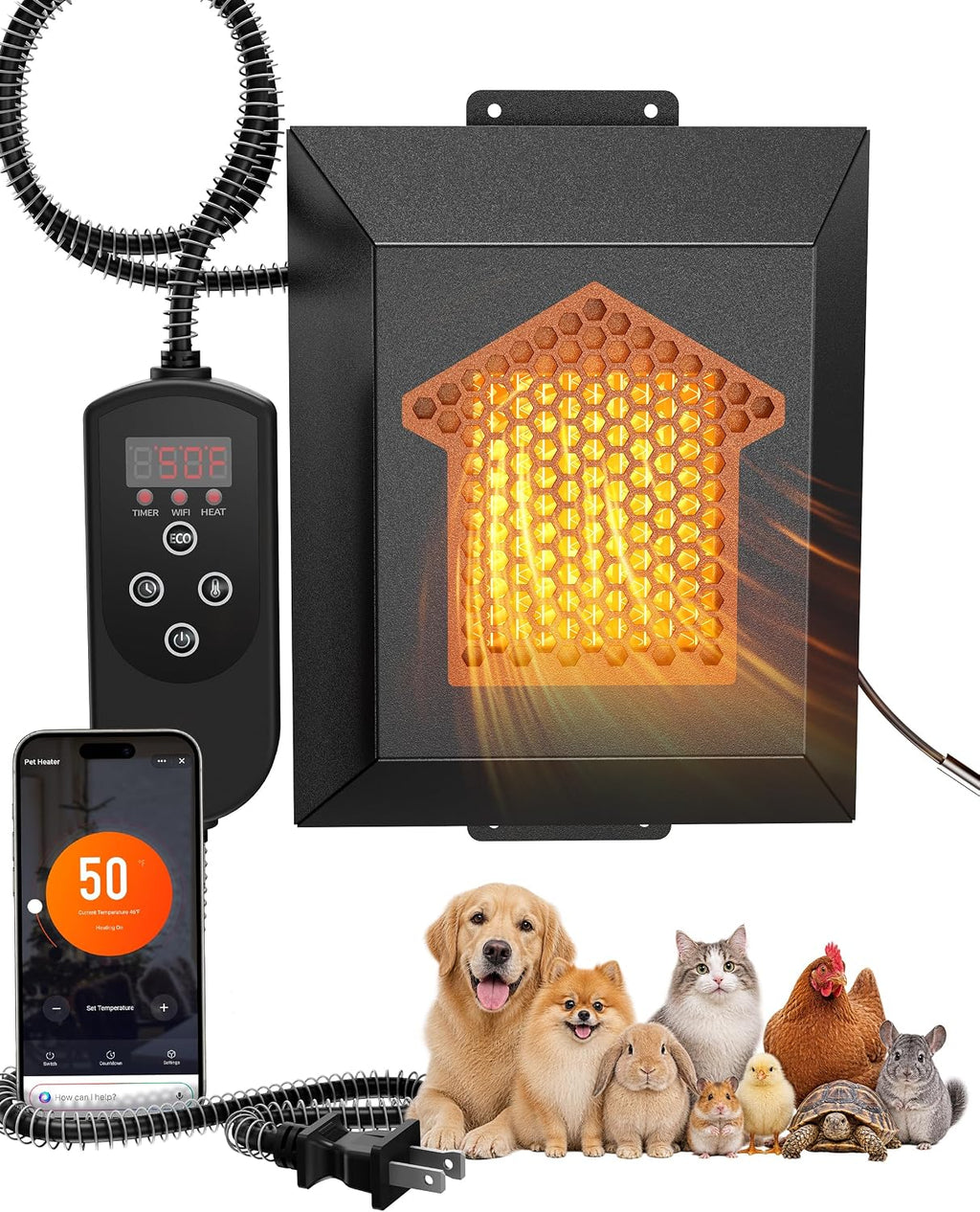 600W Dog House Heater with Smart APP WIFI Remote, 40℉-115℉ Adjustable Temp