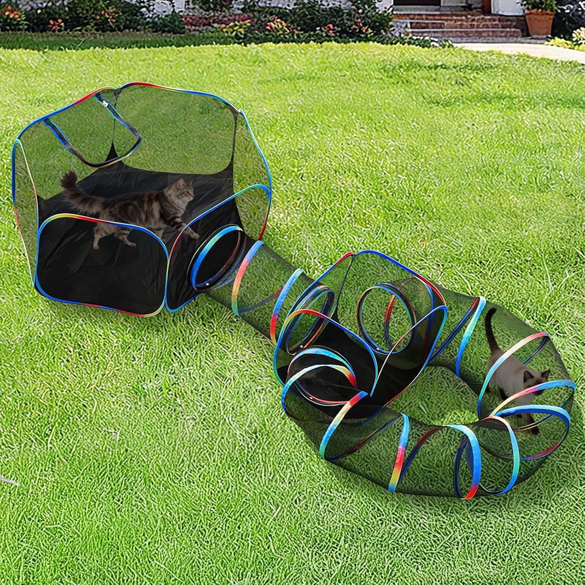 Outdoor Cat Enclosure 5-in-1 Portable Tunnels with Tent Cube Pop up Catio