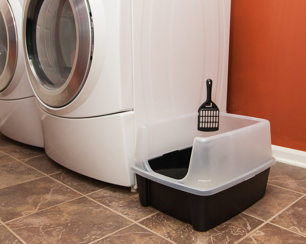 IRIS USA High Sided Cat Litter Box, Large, Scatter Shield, Black