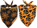 Halloween Dog Bandanas 2 Pack, Pumpkin and Spider Web Bibs, Triangle Reversible Fall Pet Scarf, Premium Durable Fabric, 