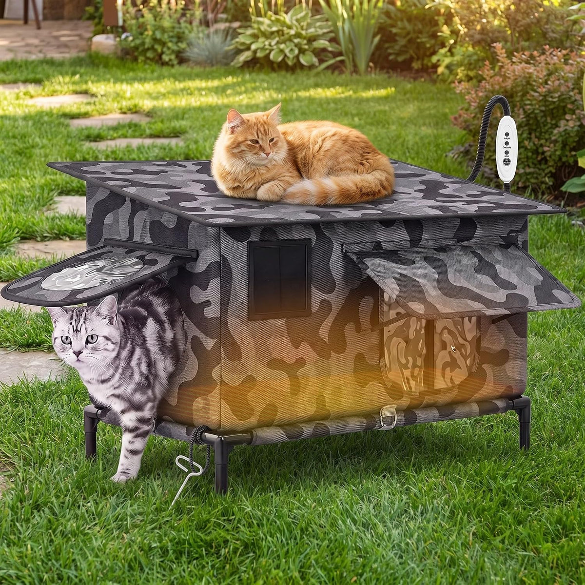 DWVO 23.6in Heated Cat House with Heated Pad for Outdoor in Winter