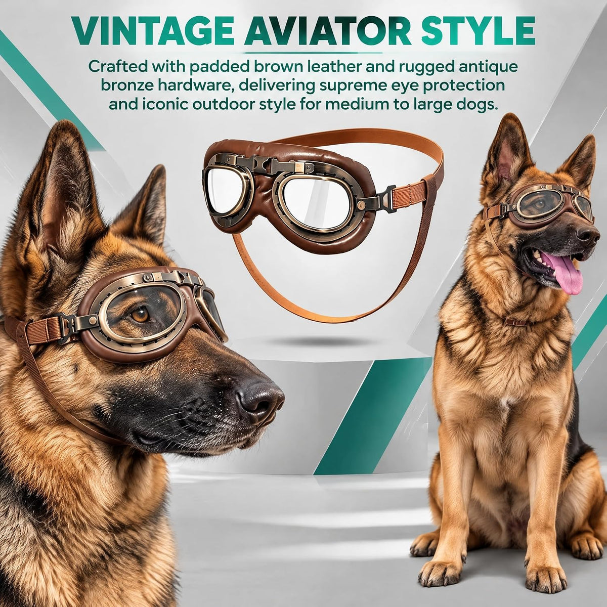 Vintage Dog Goggles Adjustable Strap Retro Aviator Foldable PC Lens