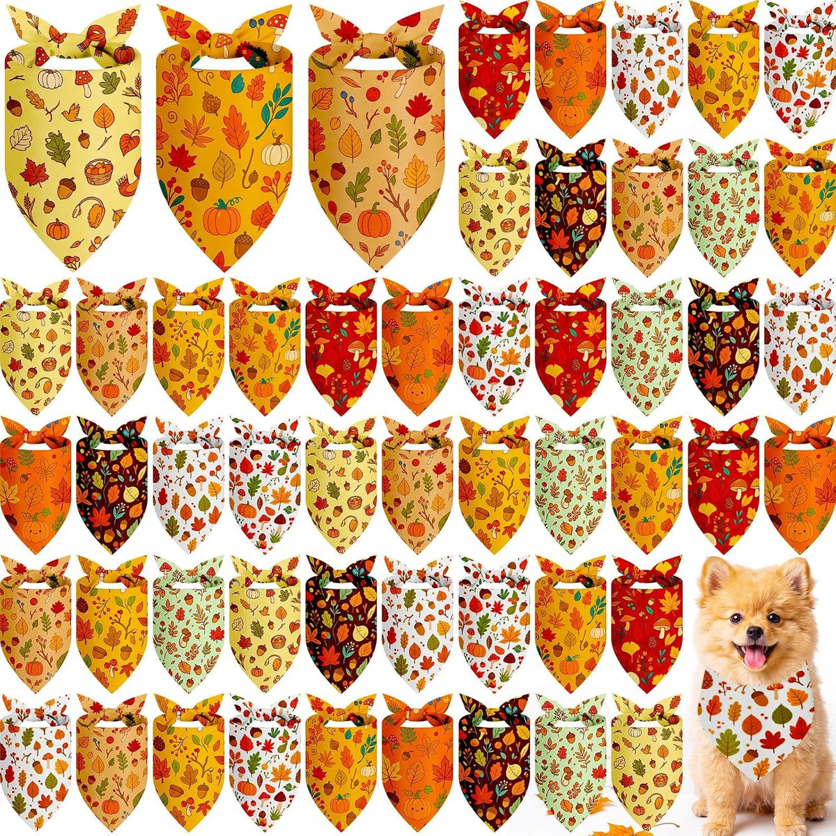 Weewooday 50 Pcs Fall Thanksgiving Plaid Dog Bandanas Bulk for Large