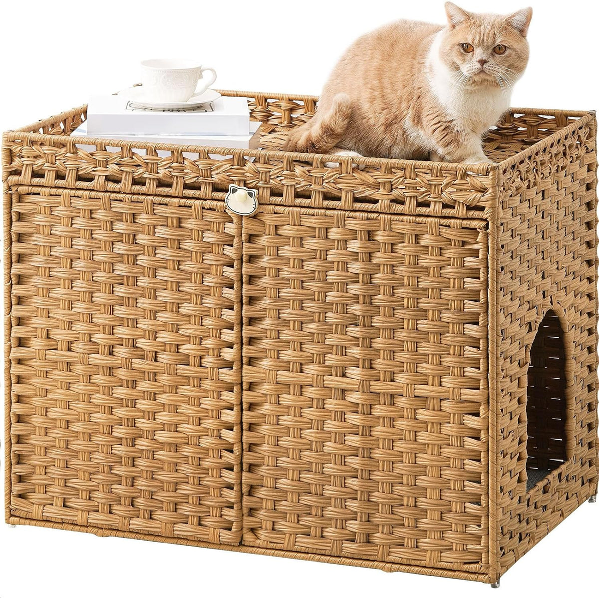 Cat Litter Box Enclosure, Extra Large Hidden PE Rattan Natural