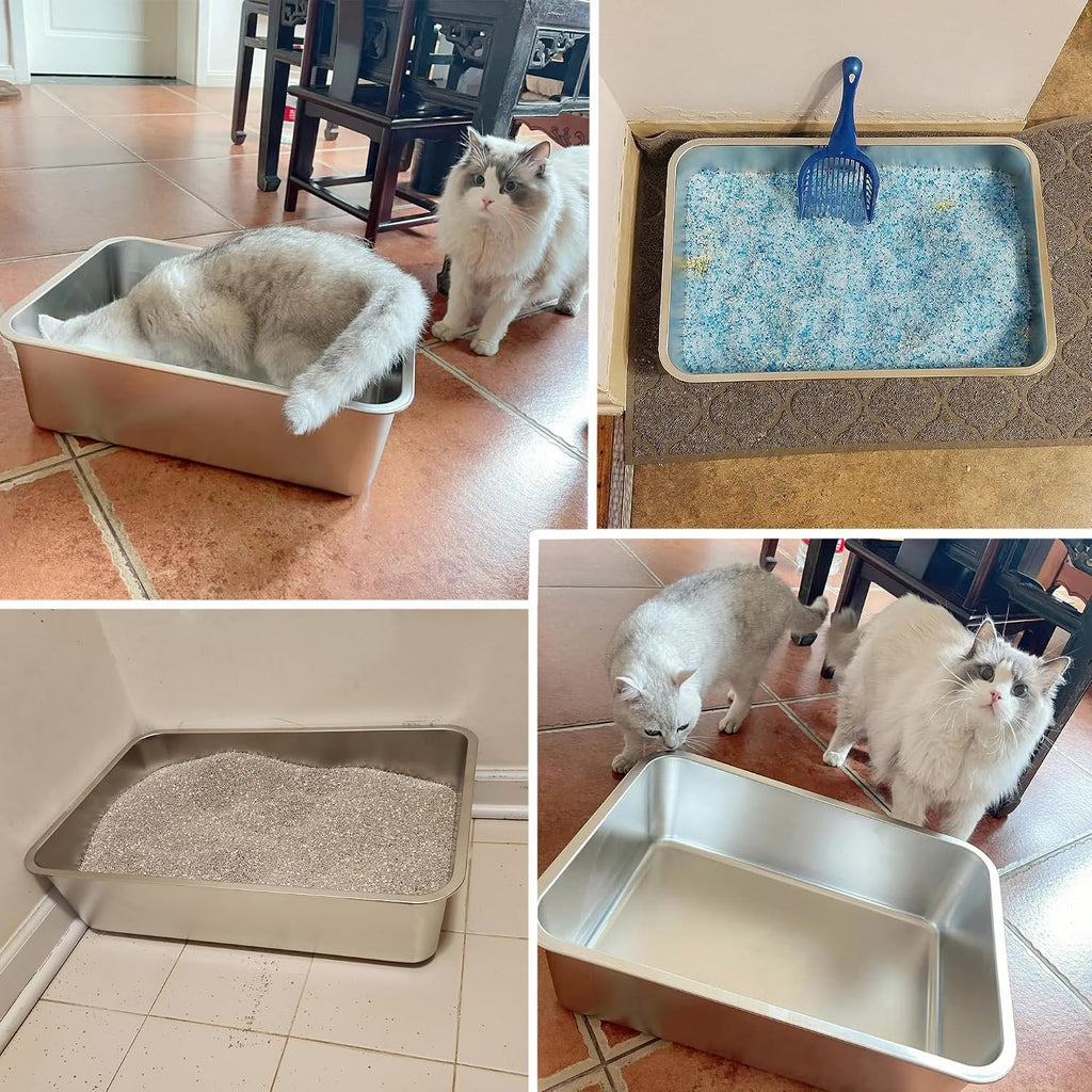 Stainless Steel Litter Box, 23.6“x15.7"x6" Deep Stainless Steel Cat Litter Box Extra Large, XL Metal Litterbox for Big C