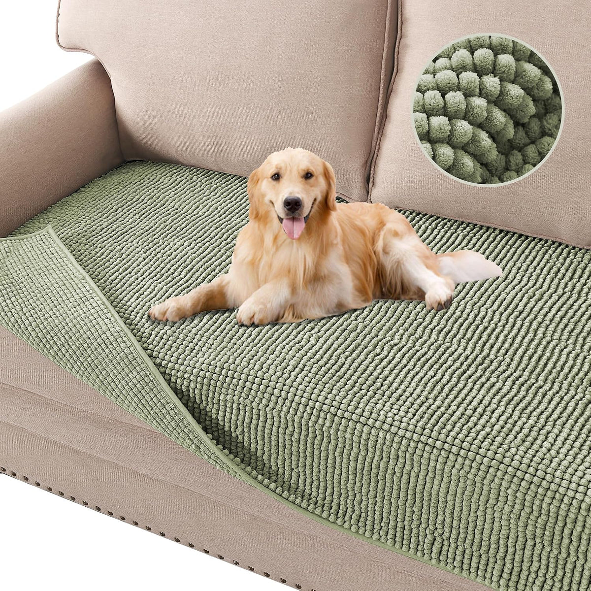 H.VERSAILTEX Plush Chenille Dog Bed Cover Thick Soft Sofa Cover for 3 Cushion Couch Anti Slip Couch Cover Furniture Prot