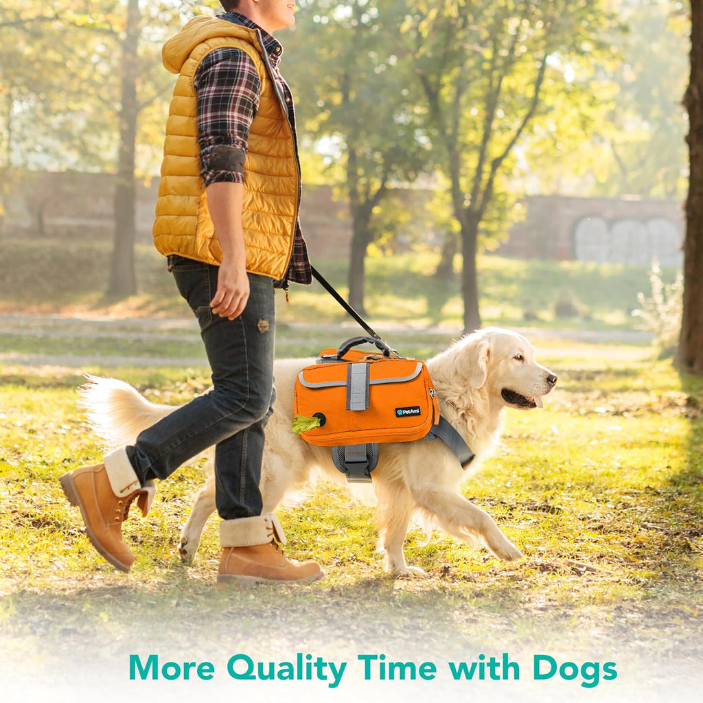 PetAmi Dog Backpack for Medium Large Dogs, Hiking Saddle Bag, Orange