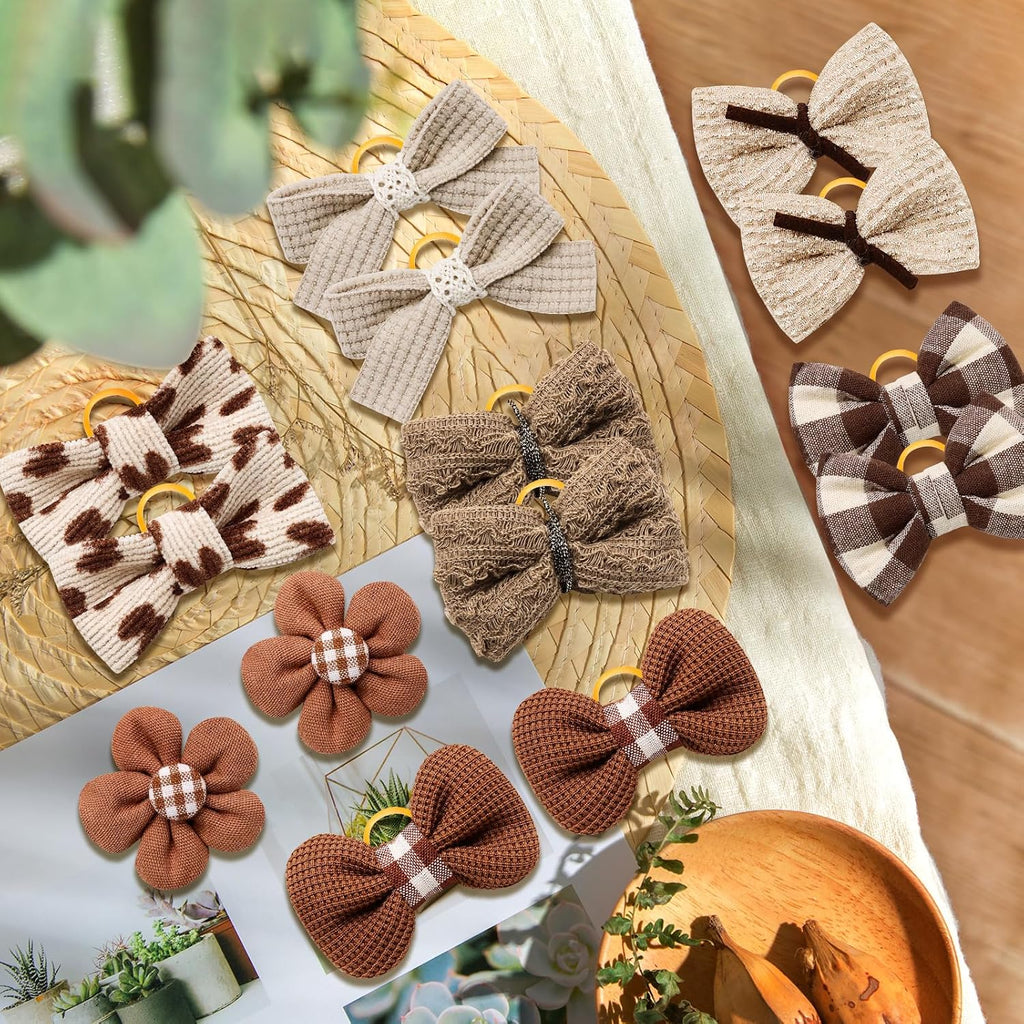20Pcs Brown Dog Hair Bows with Rubber Bands for Small Medium Dogs
