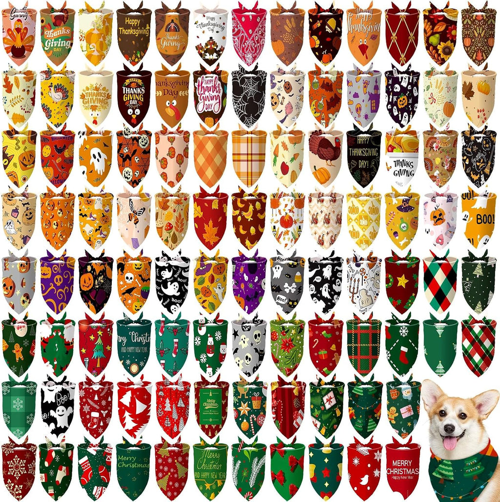 Huhumy 100 Pcs Thanksgiving Fall Dog Bandanas Bulk Fall Bandana for Dogs
