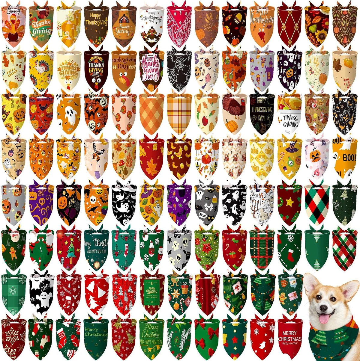 Huhumy 100 Pcs Thanksgiving Fall Dog Bandanas Bulk Fall Bandana for Dogs