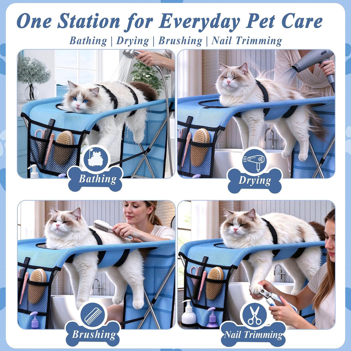Dog Grooming Stand for Bathing, 8-Hole Support, Small & Medium Dogs & Cats