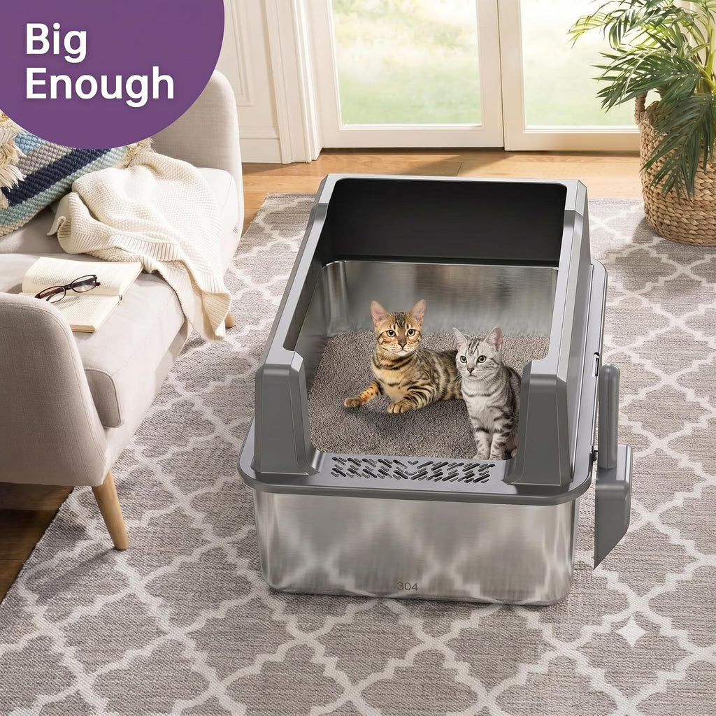 XXL Stainless Steel Litter Box with Lid for Multiple & Big Cats