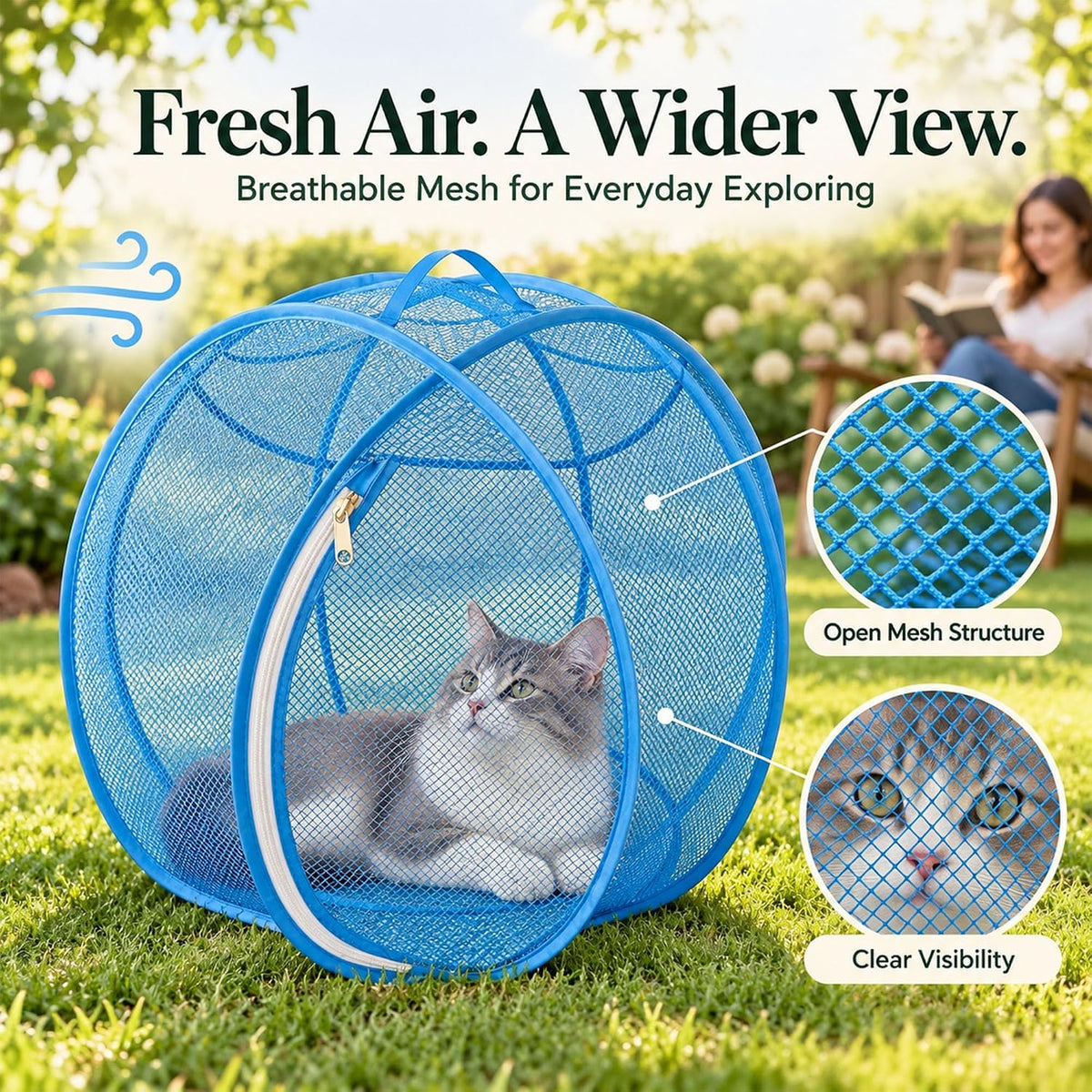 Cat Hamster Ball for Outside, Pop-Up Rolling Cat Playpen (Black)
