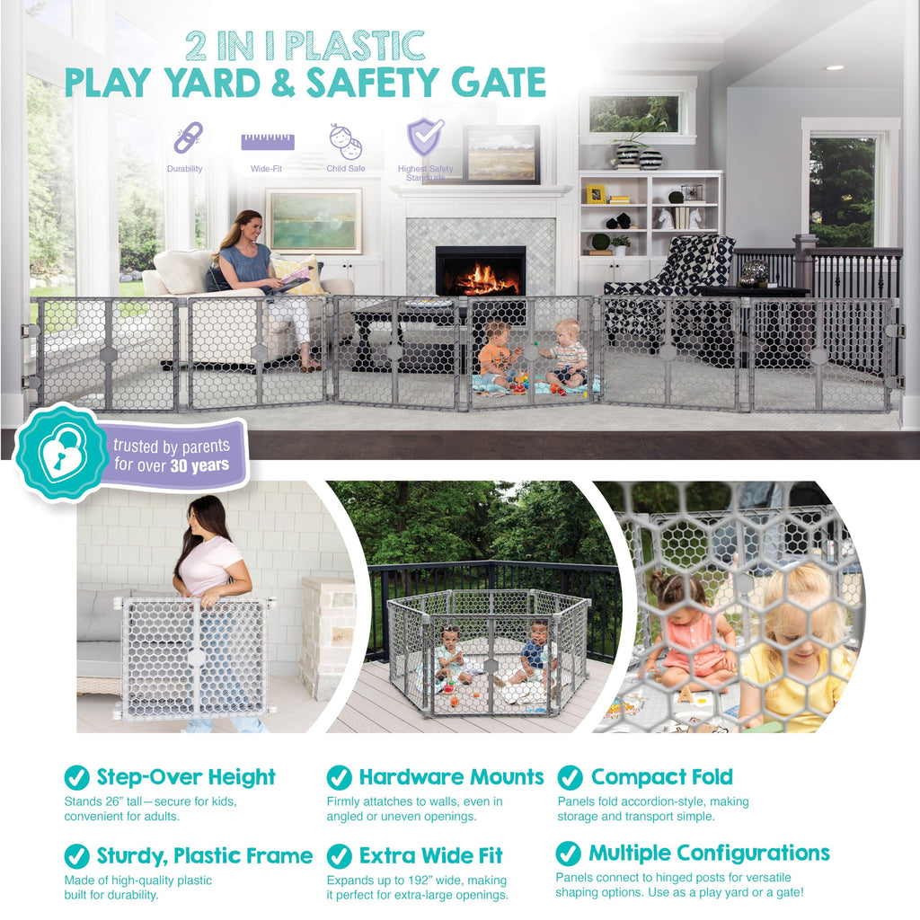 Regalo 192" 6-Panel Super Wide Plastic Baby Gate and Play Yard, Gray