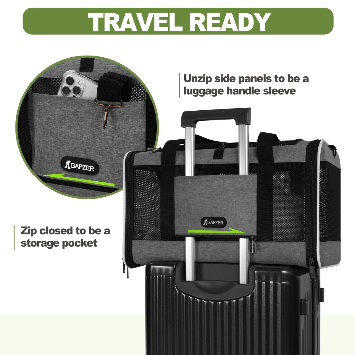 GAPZER Cat Carrier 18x11x11 Top Load, Soft-Sided Pet Travel Bag Over 15 lbs
